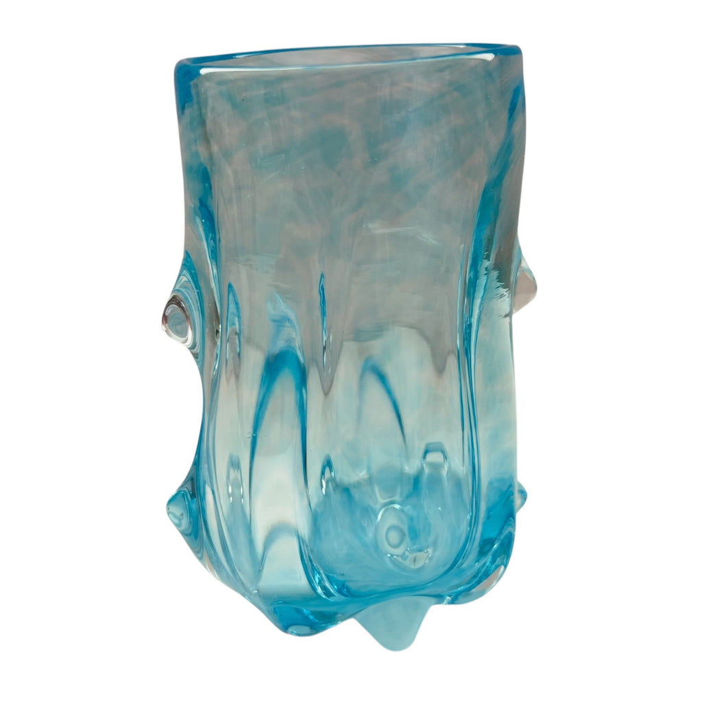 Vintage Art Glass Turquoise Aqua Blue Knobbly Vase