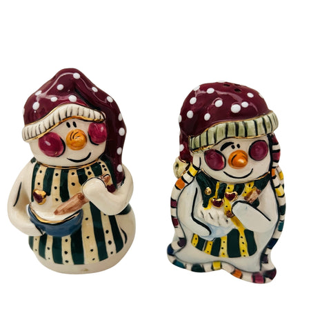 Vintage Blue Sky Heather Goldminc Gingerbread  Snowman Salt Pepper Shakers