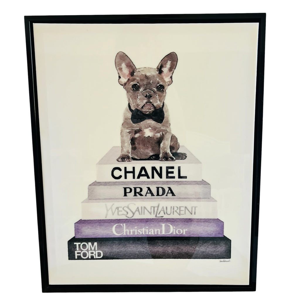 French Bulldog Sitting On Designer Books Canvas Frame Wall Art