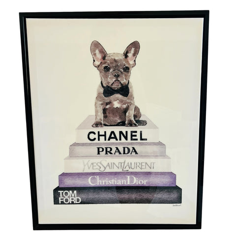 French Bulldog Sitting On Designer Books Canvas Frame Wall Art