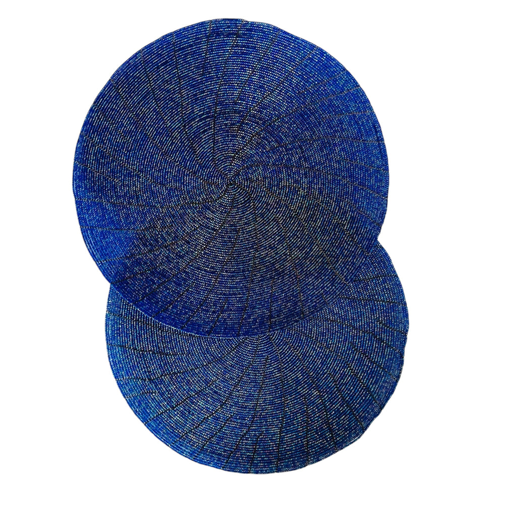 Handmade Royal Blue Beaded Placemats- Set of 2