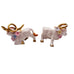 Vintage Bisque Long Horn Bull Angel Cow Applied Flowers Figurines