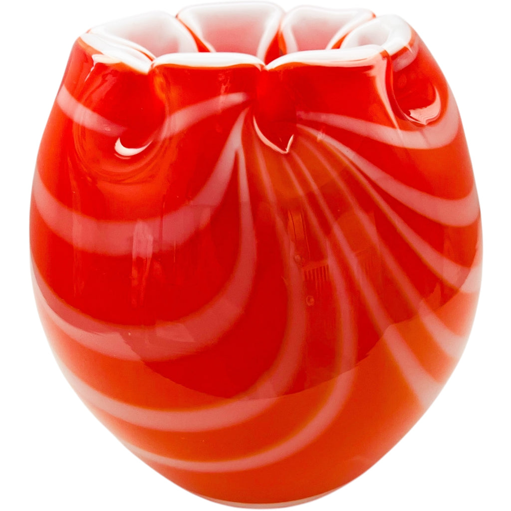 Fenton Robert Barber Ruffled Bowl Orange White Swirl Vase