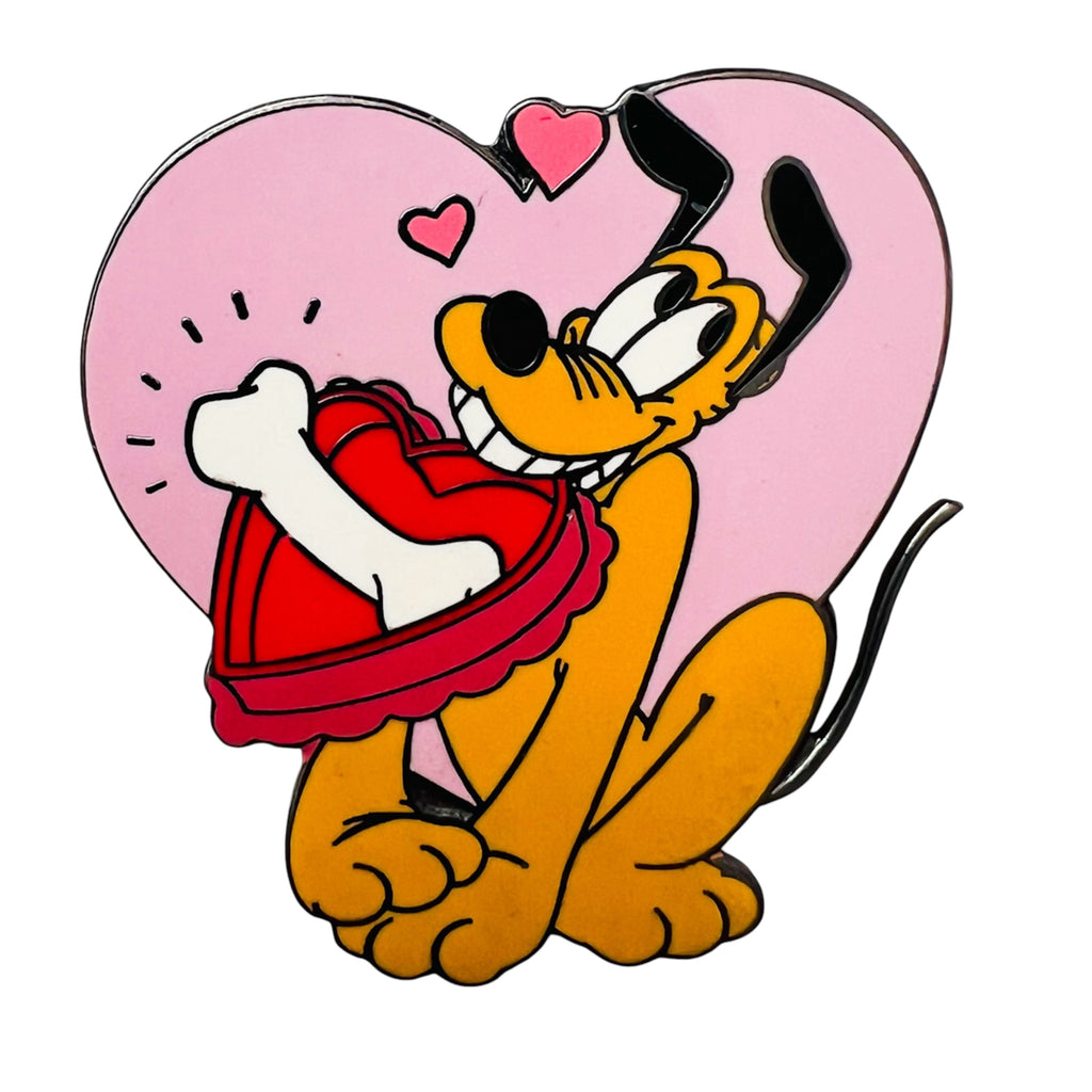 Disney Valentine's Day Pluto Holding a Heart Shaped Box with a Bone in it Disneyland Resort LE Pin