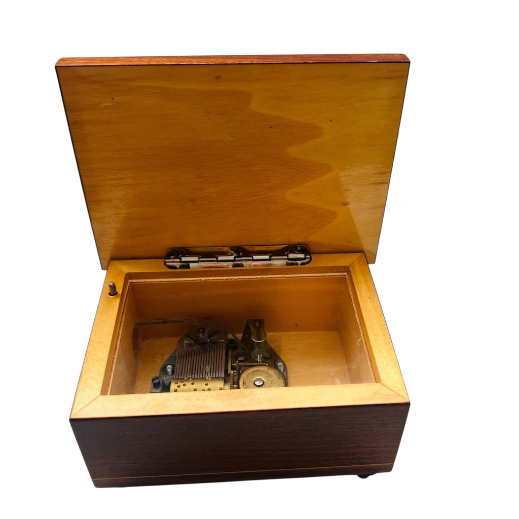Vintage Reuge Swiss Musical Romeo & Juliet Wooden Jewelry Box with