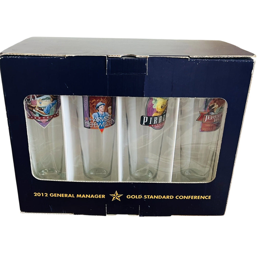 BJ’s General Manager  Set of 8 Clear Glass Pint Glasses with Colorful Brewery
