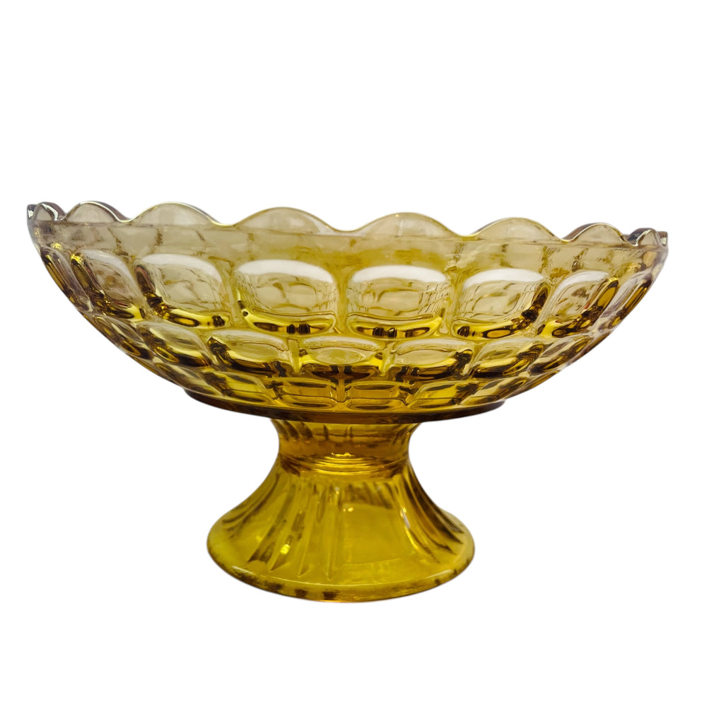 Vintage Federal Glass Yorktown Yellow Gold Colonial Mid-century Pedestal Bowl