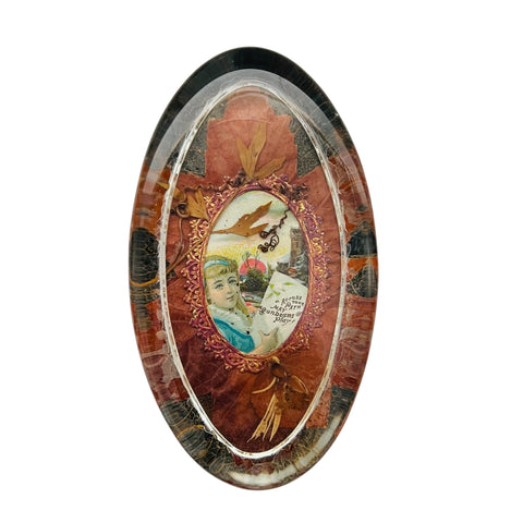 Vintage Oval Decorative Victorian Girl Paperweight