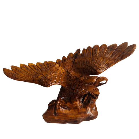 Vintage Hand-Carved Wooden Eagle Sculpture