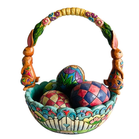 Vintage Jim Shore Heartwood Creek Hunting Eggs Finding Joy Basket with Eggs