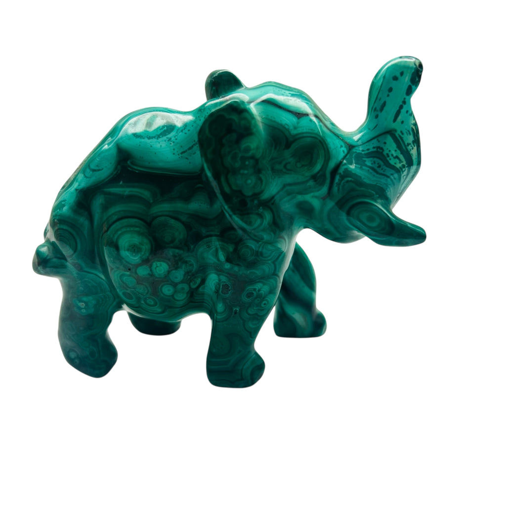 Elephant Carving Hand Carved Polished Malachite Sculpture