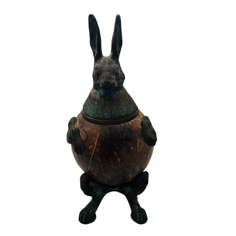 Vintage Arthur Court Rabbit Brass & Wood Hinged Inkwell Trinket Box