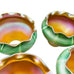Antique Steuben Decorated Art Glass Shades with Green Feathering Trimmed in Gold Aurene Set of 4
