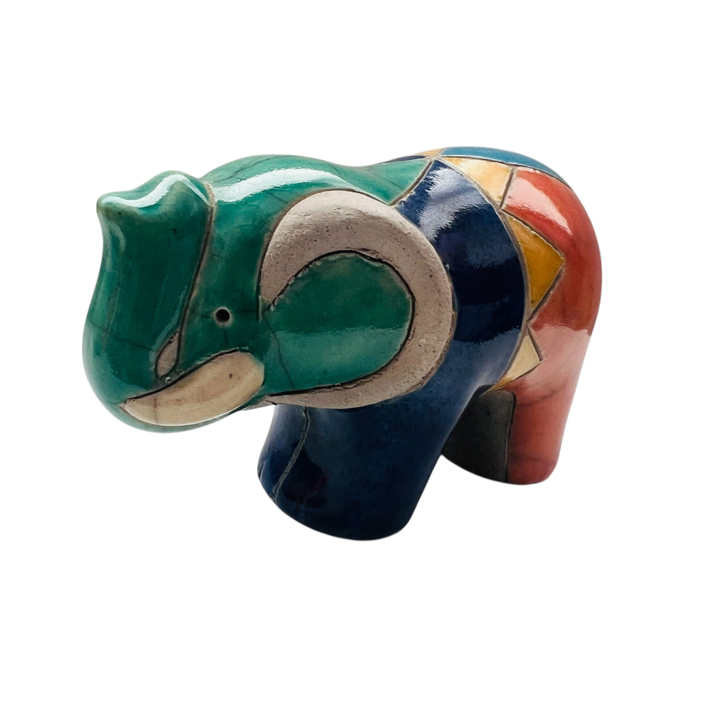 Vintage Studio Pottery Colorful Elephant Figurine Handmade in South Africa