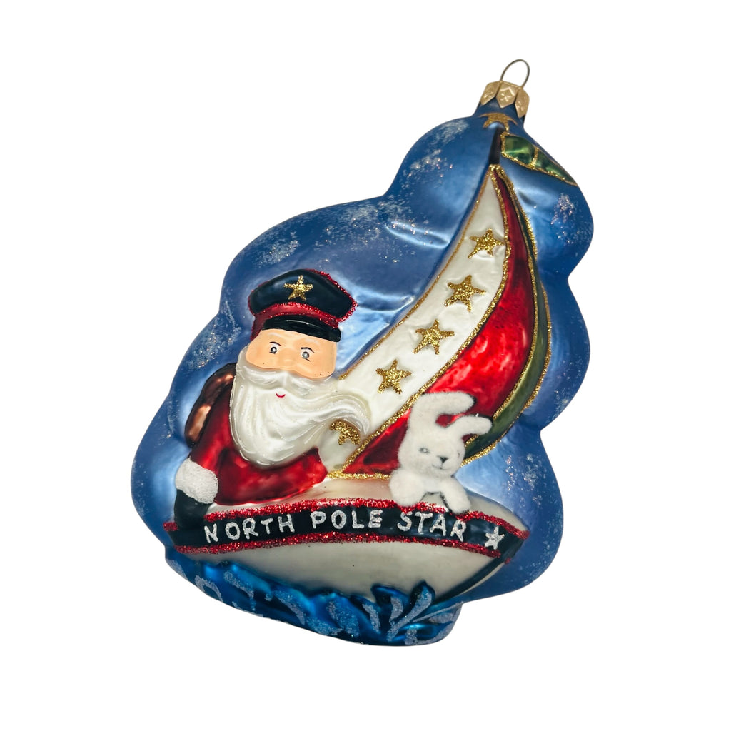 Vintage North Pole Star Blue and Red Holiday Ornament