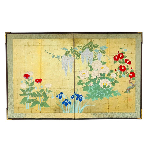 Vintage Floral Japanese Table Top Folding Screen