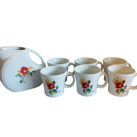 Fiesta Disc Pitcher Floral Bouquet with Matching Set of 6 Cups