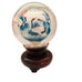 Vintage Chinese Asian Reverse Hand Painted Cranes Glass Orb On Wooden Stand