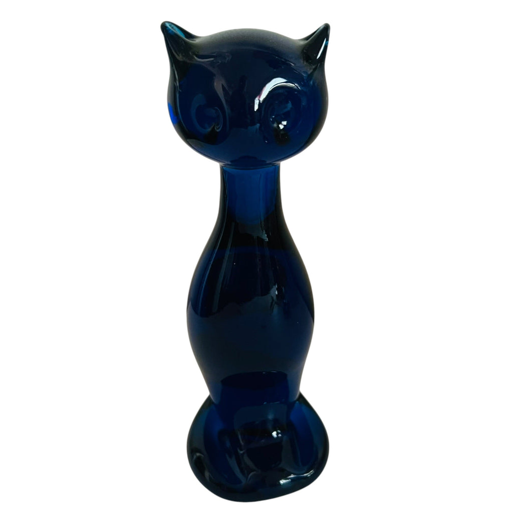 Vintage Bluenique Blue Art Glass Cat Figurine