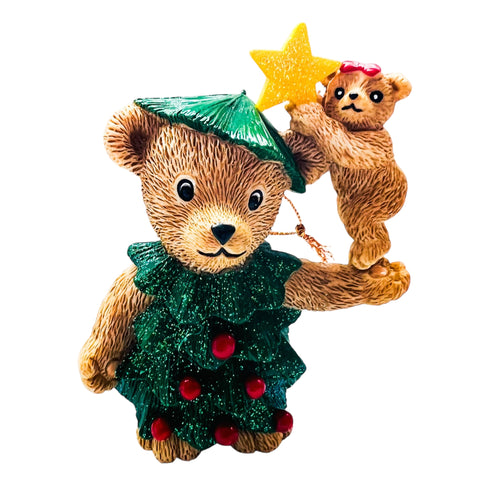 Vintage 1997 Claire’s Christmas Tree Bear Resin Ornament Figurine