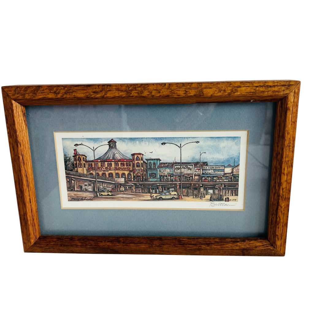 Vintage 1979 Merry Go Round Santa Monica Pier Tom Brittain Signed Wood Framed