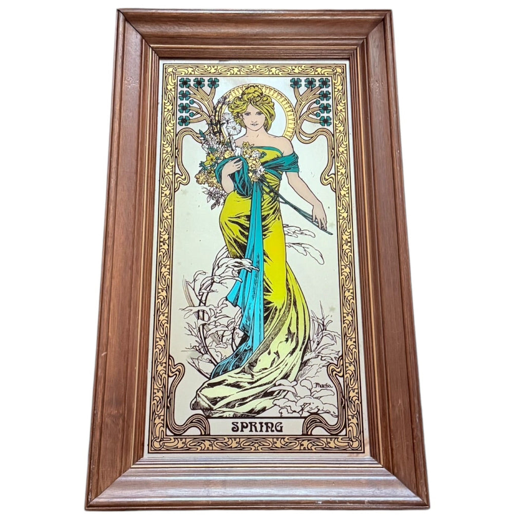 Vintage Alphonse Mucha Mirror Spring Art Nouveau Lady Wall Decor