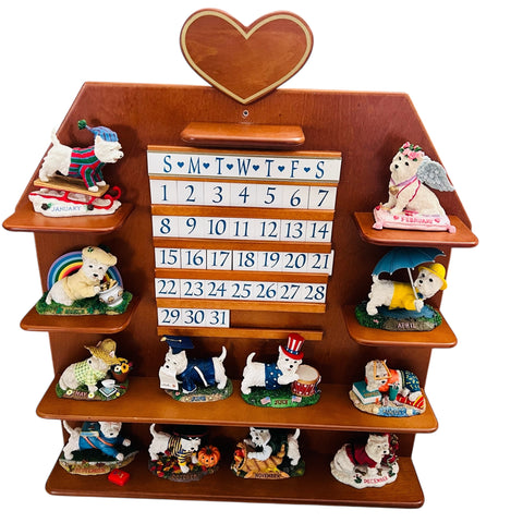 Vintage Danbury Westie White Terrier Perpetual Calendar Wood Heart Wall Display