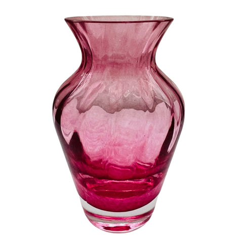 Vintage Optic Cranberry Swirl Glass Vase