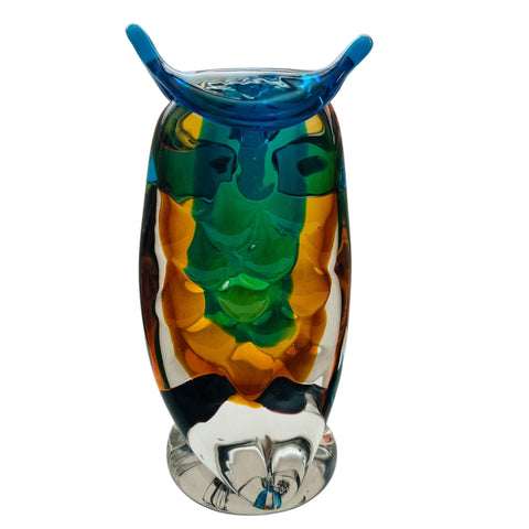 Vintage Muti-Color Art Glass Owl Figurine