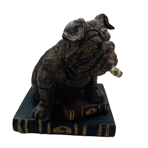 Russ Berries Bulldog Sitting On Book Smoking Cigar Figure