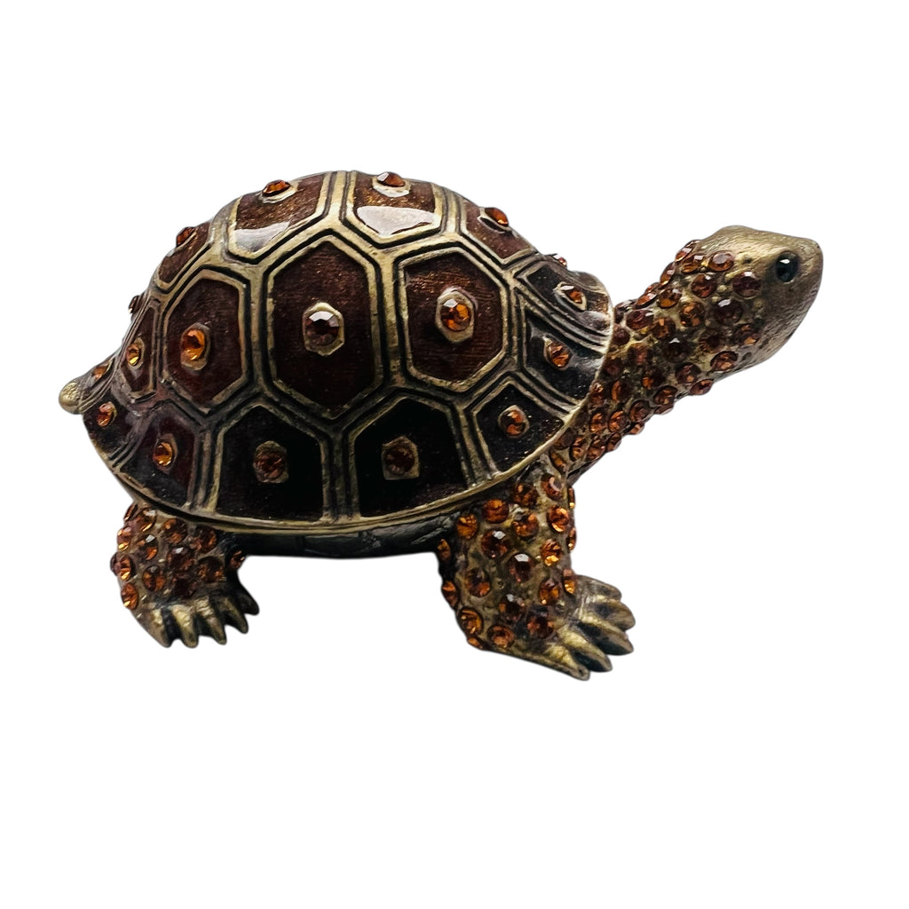 Vintage Crystal Jeweled Turtle Hinged Trinket Box