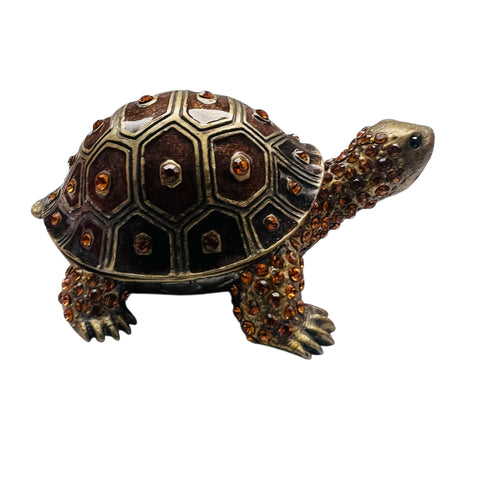 Vintage Crystal Jeweled Turtle Hinged Trinket Box