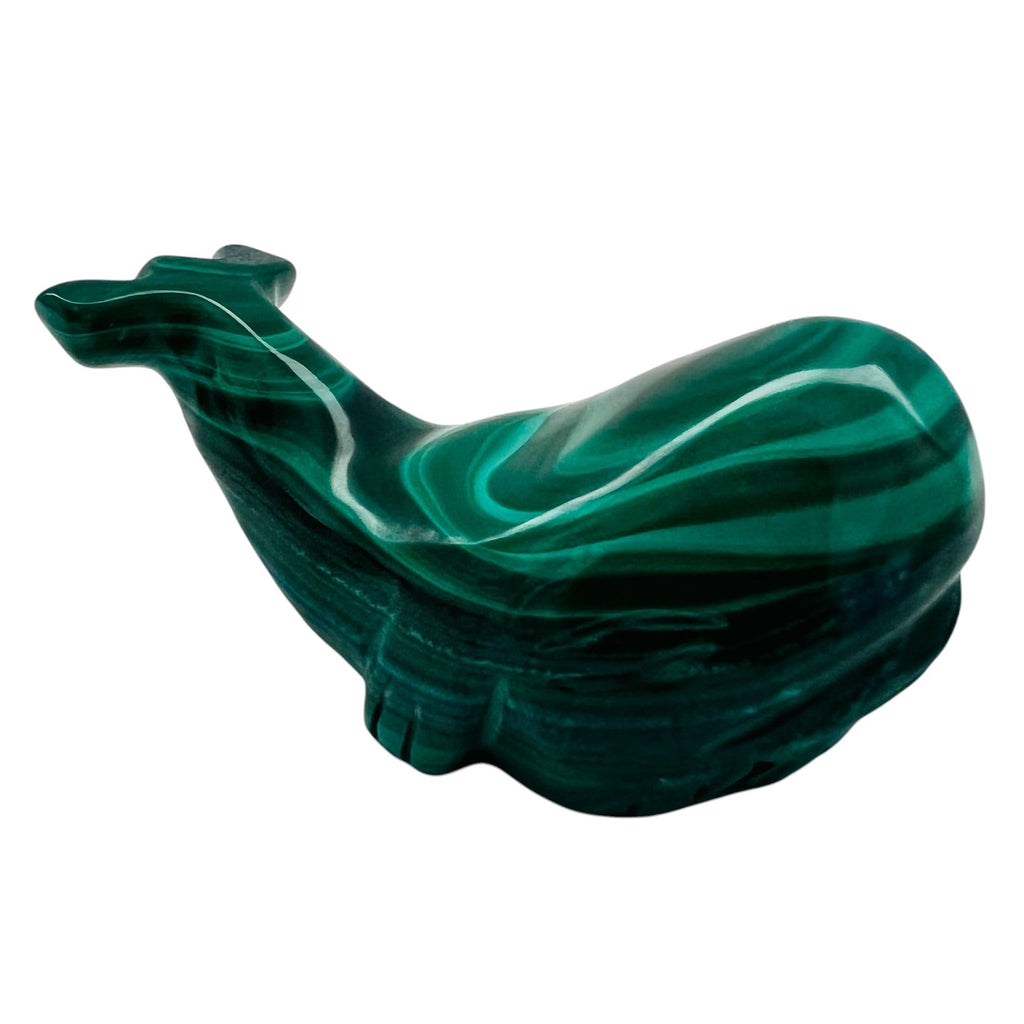 Carved Malachite Whale Figurine Made in Zaire