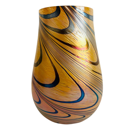 Vintage Teleflora Pulled Feather Iridescent Art Glass Vase