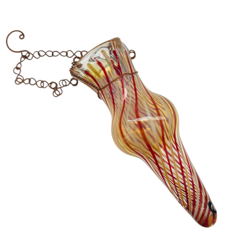 Vintage Robert Coleman Signed RC Handblown Spiral Glass Hanging Chain Bud Vase