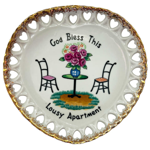 Vintage God Bless This Lousy Apartment Deco Porcelain Plate
