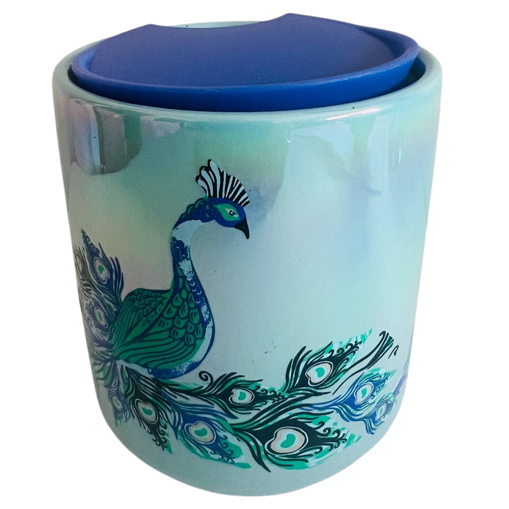 Starbucks Christmas Holiday Iridescent Peacock Ceramic Cup with Lid