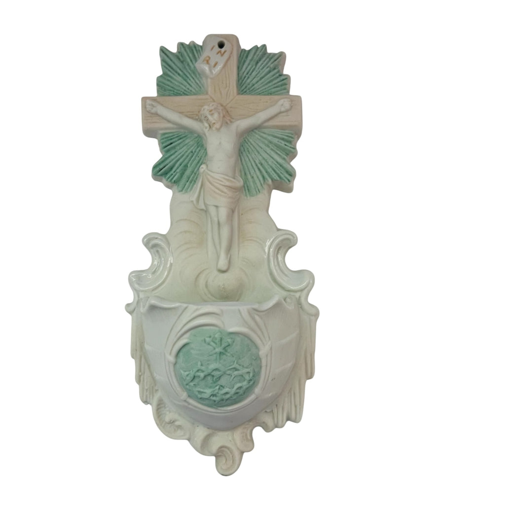 Antique Holy Water Religious Germany Porcelain Wall Mount Font