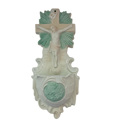 Antique Holy Water Religious Germany Porcelain Wall Mount Font