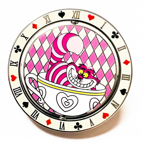 Disney Cheshire and Alice Tea Cups Roman Numerals Card Suits Spinner Pin