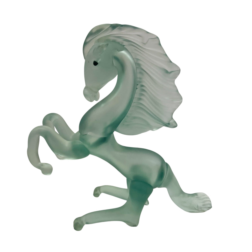 Vintage Frosted  Muted Glass Horse Rearing Figure