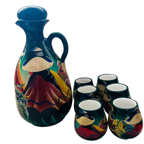 Vintage Bottle Jug with Mini Cup Drinking 7pc Set