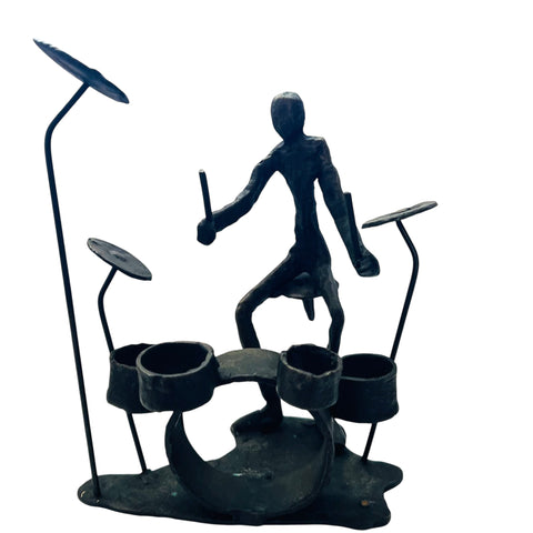 Vintage Iron Steampunk Black Drummer Sculpture