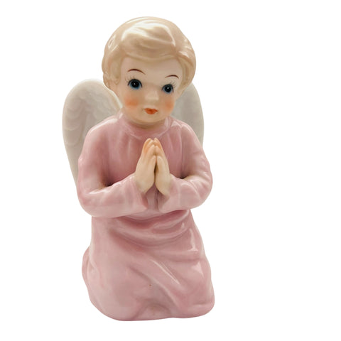 Vintage 1994 Lefton China Hand Painted Pink Praying Angel Figurine