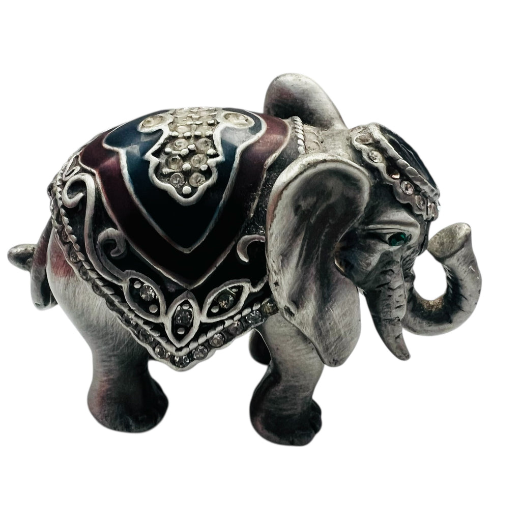 Vintage Rhinestone Elephant Hinged Trinket Box