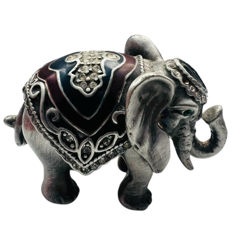Vintage Rhinestone Elephant Hinged Trinket Box