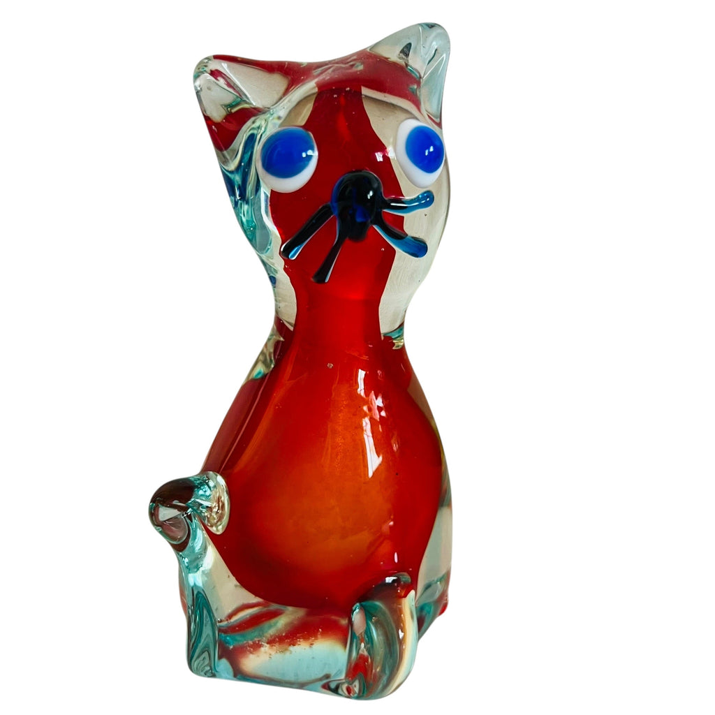 Vintage Murano Sommerso Art Glass Cat