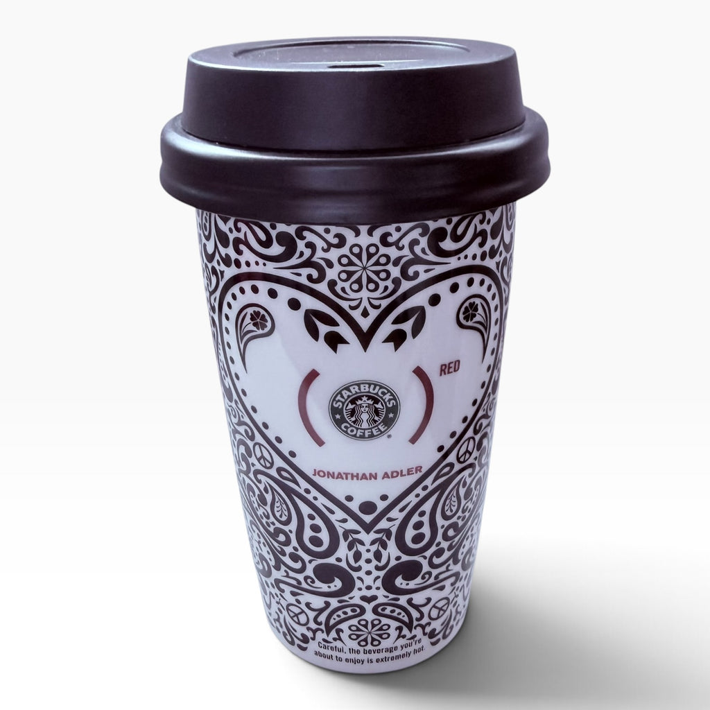Starbucks Jonathan Adler Red Heart  12 oz Coffee Tumbler Travel Mug Cup