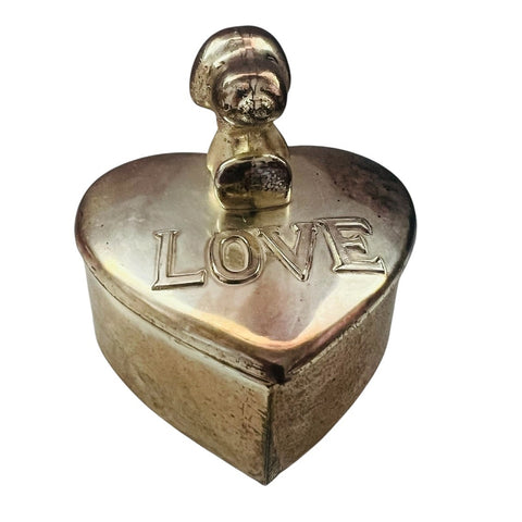 Vintage Snoopy Peanuts Heart Shaped LOVE Trinket Ring Box Silver Plated 1966