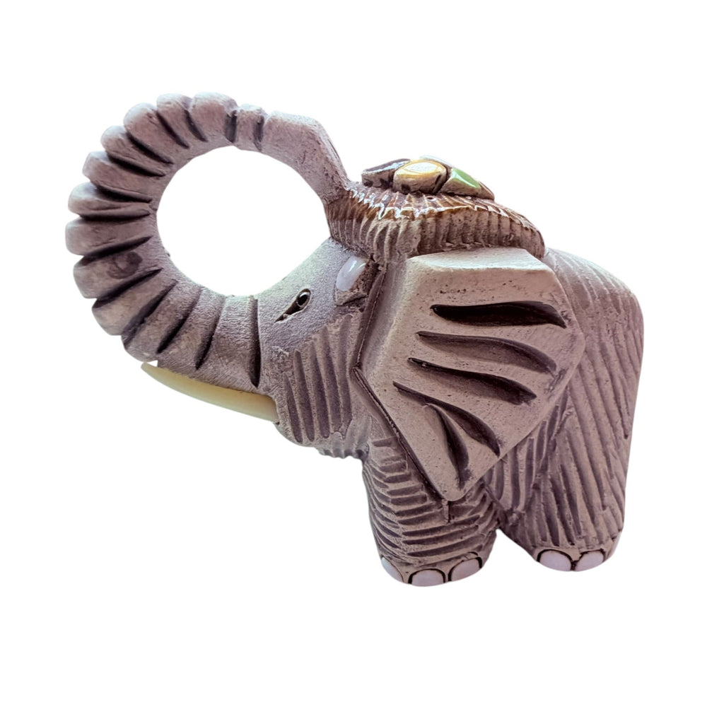 Vintage Sculptured Clay Artesania Rinconada Elephant Figurine w Headdress